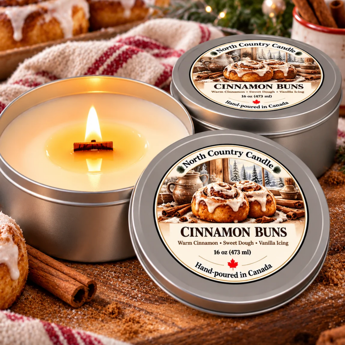 North Country Candle - 16oz Silver Wood Wick Candle Tin