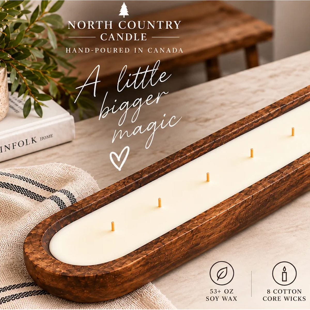 North Country Candle - 30" Mango Wood Dough Bowl Soy Wax Candle