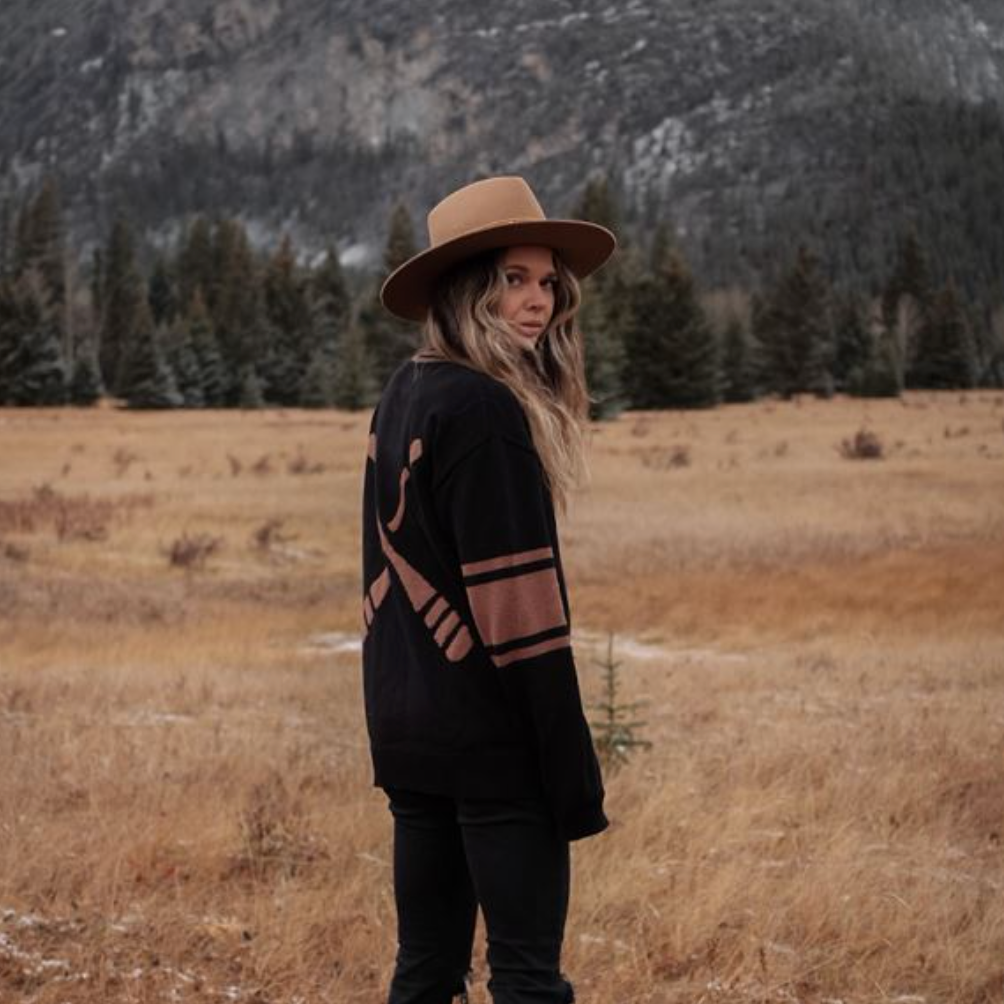 Canoe & Lake Dockside Knit Cardigan BLACK & CARAMEL