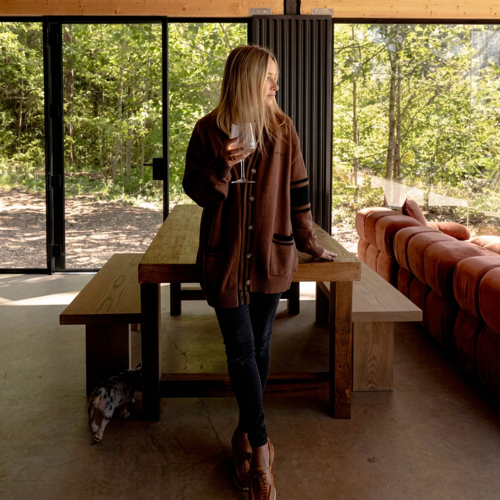 Canoe & Lake Dockside Knit Cardigan WALNUT & BLACK