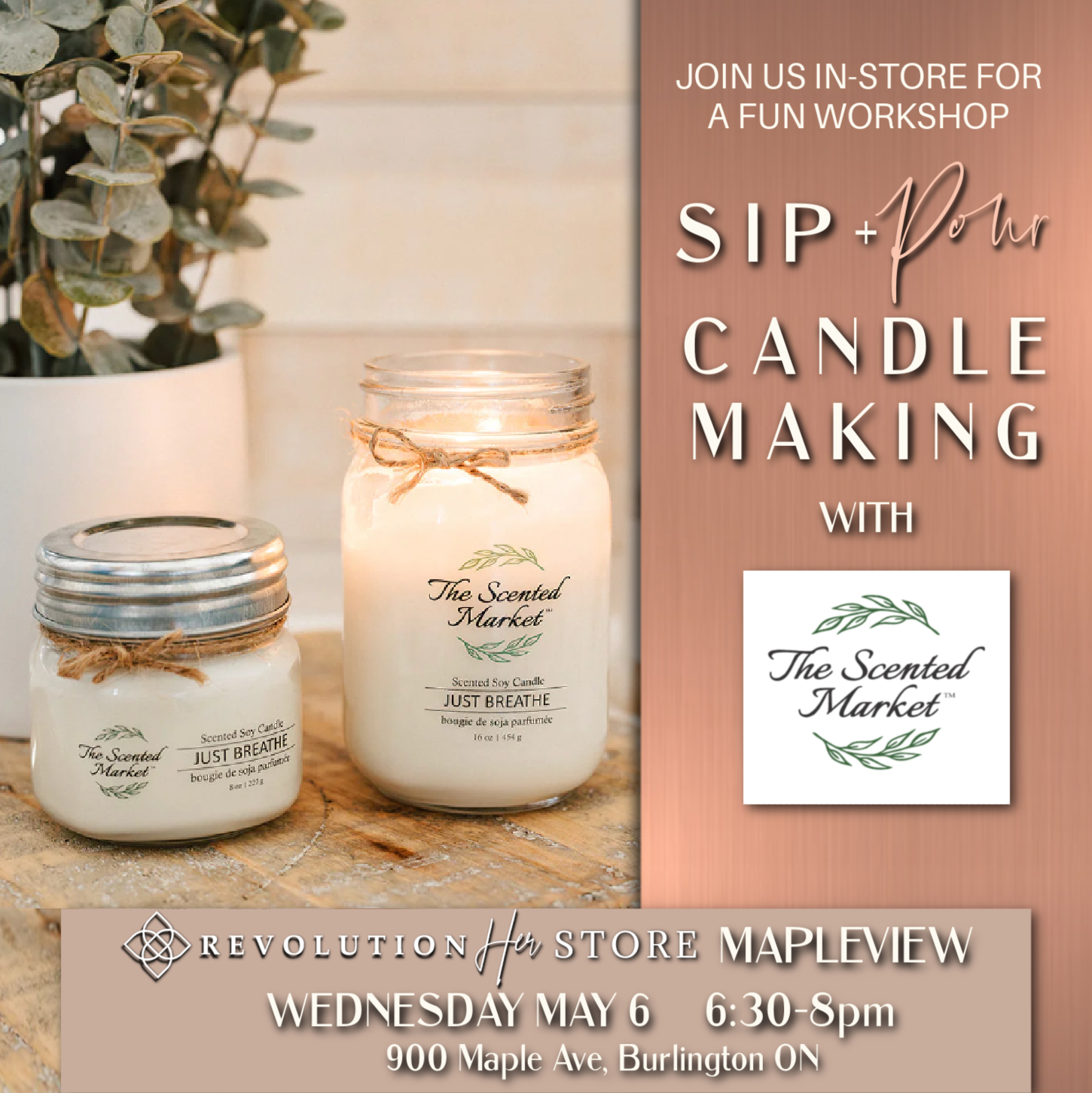 Sip & Pour Candle Making Night with The Scented Market (May 6, Mapleview)