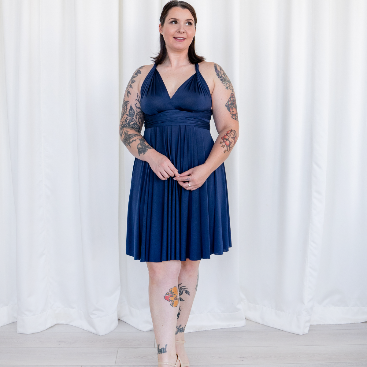 HENKAA Sakura Midi Dress - Navy Blue