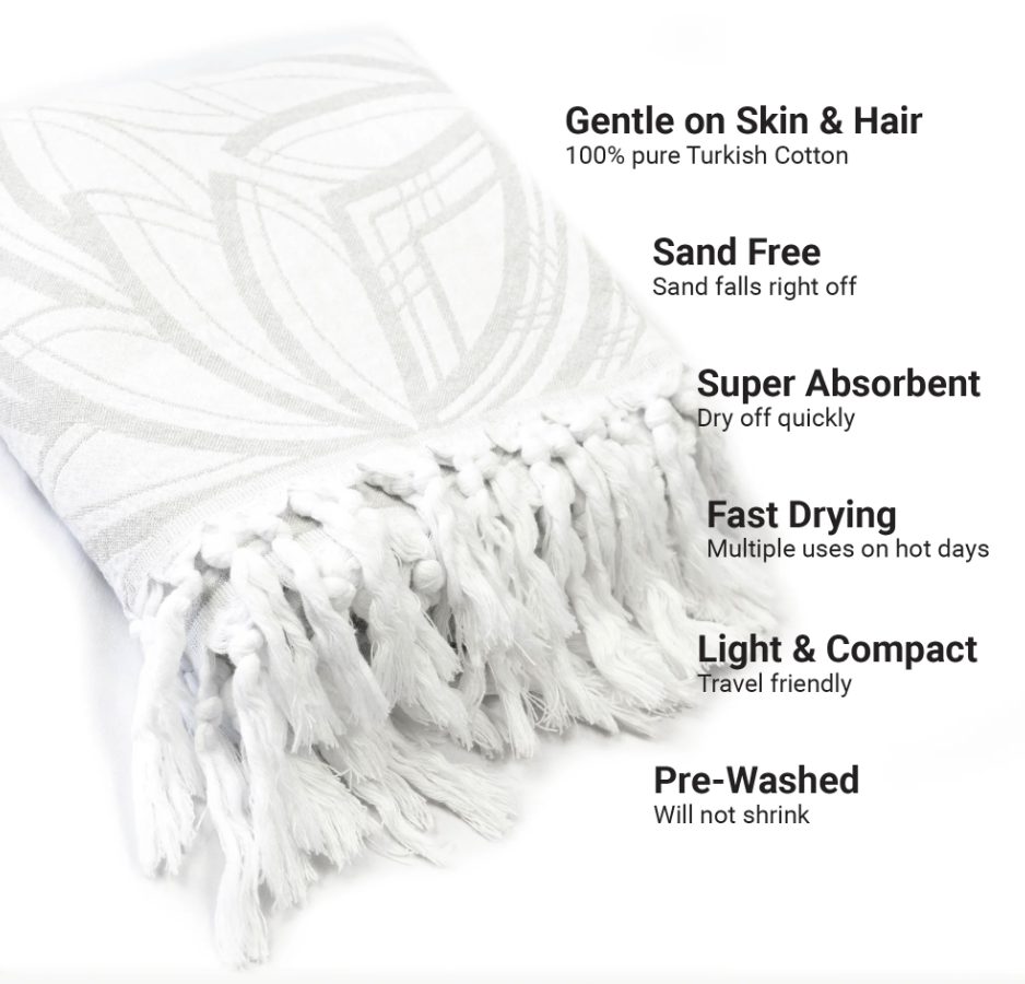 Pomp & Sass Turkish Body Towel - Horona Grey/White