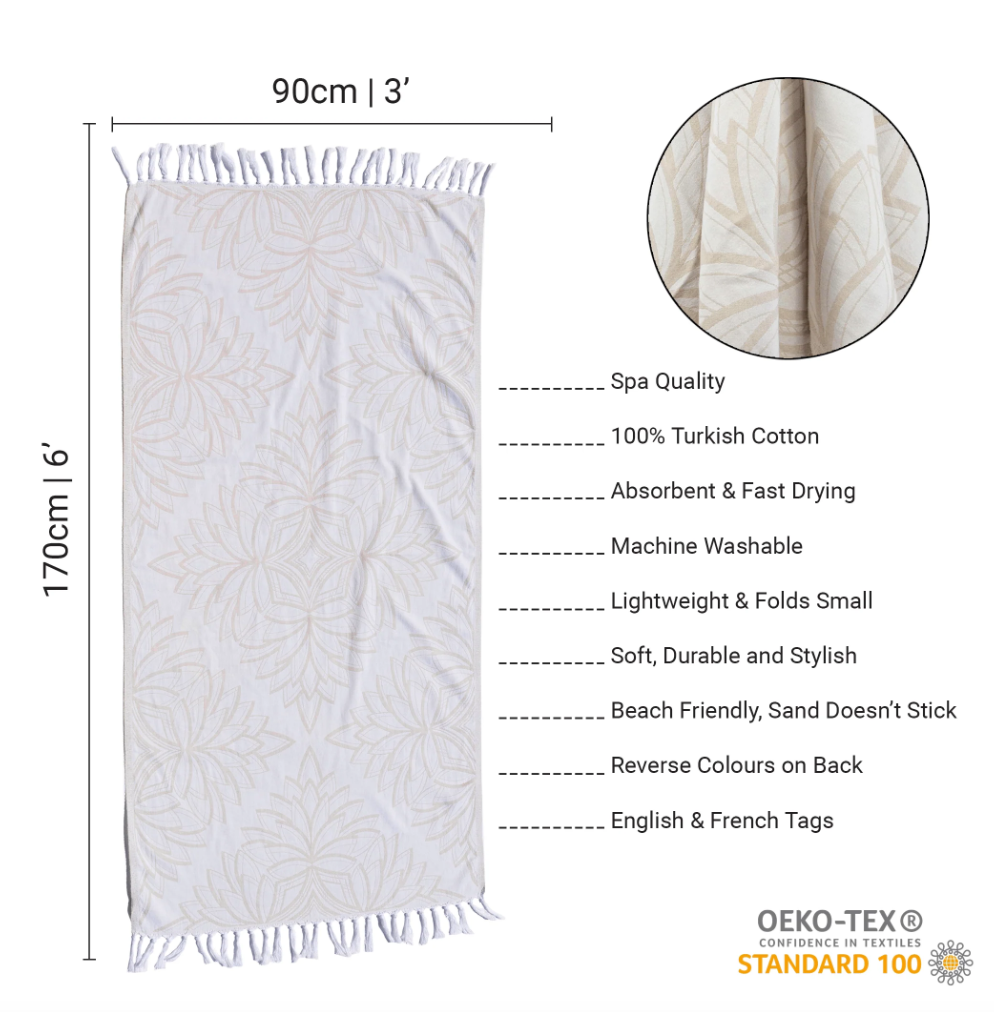 Pomp & Sass Turkish Body Towel - Horona Oat/White