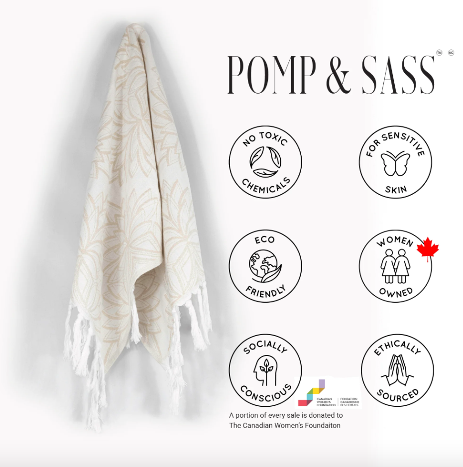Pomp & Sass Turkish Hand Towel - Horona Oat/White