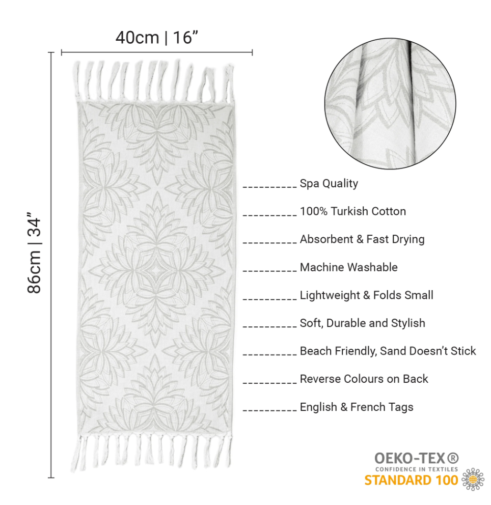 Pomp & Sass Turkish Hand Towel - Horona Grey/White