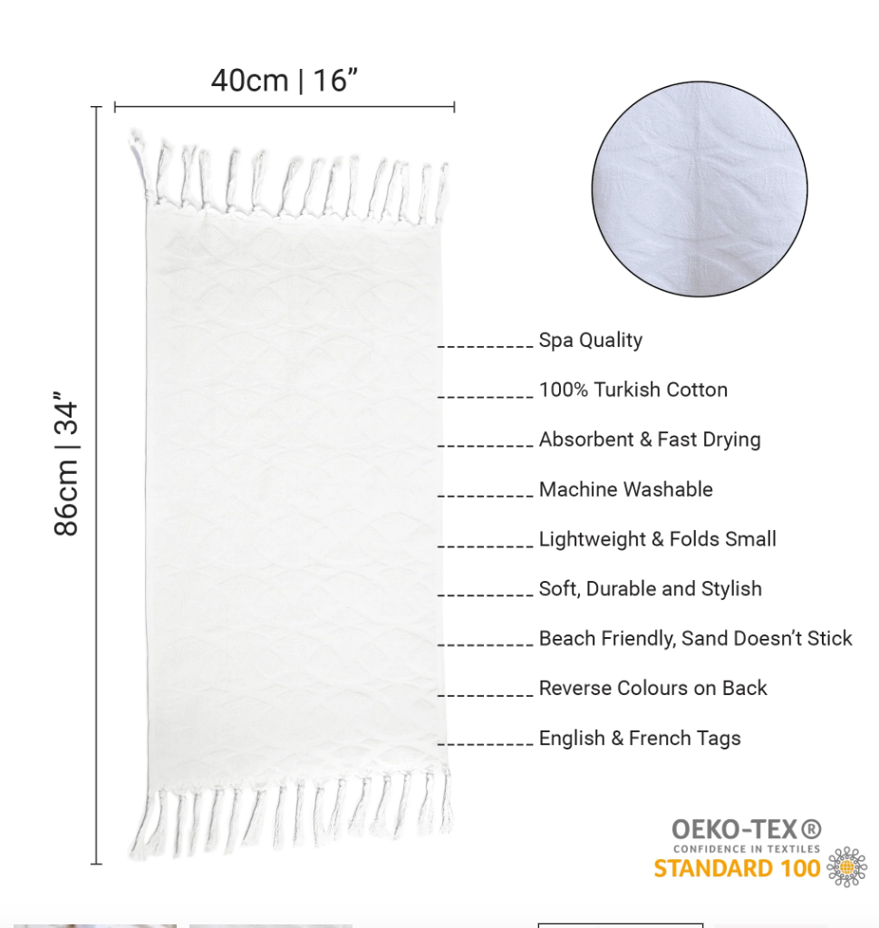 Pomp & Sass Turkish Hand Towel - Blanc White